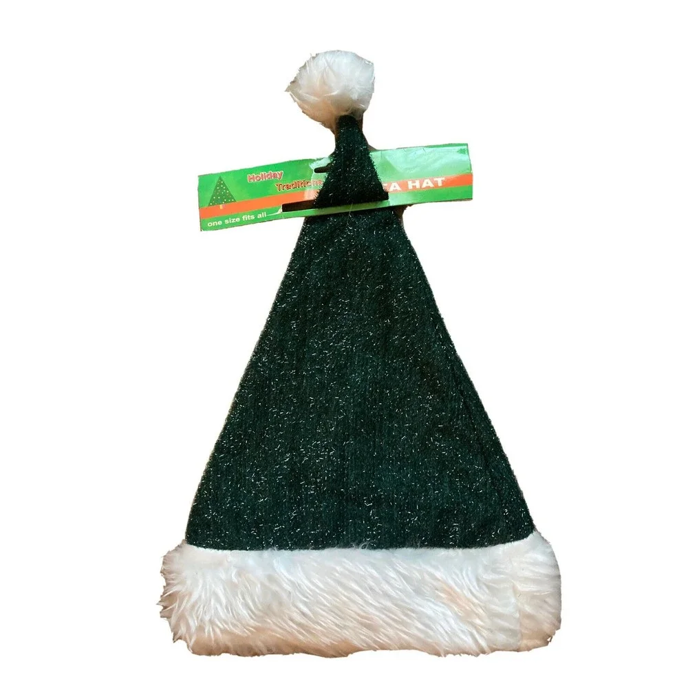 1990’s Vintage Holiday Traditions Metallic Christmas Santa Hat Green